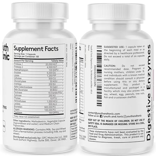 Youth & Tonic Enzymes for Digestion Full Spectrum for Bloating, Gut Health & Digestive Support